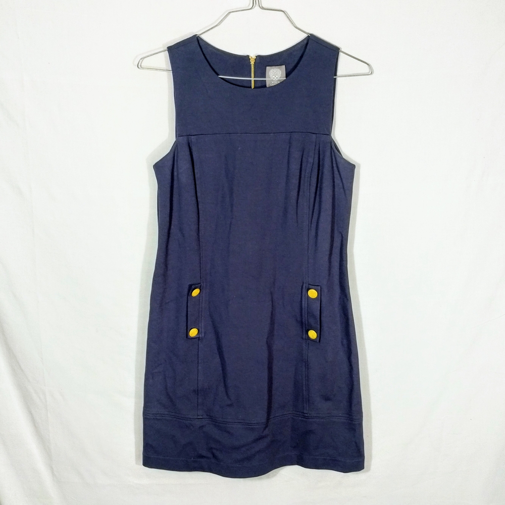 Vince Camuto Military Style Shift Dress Sz 8 Navy Blue Old Money Preppy Retro